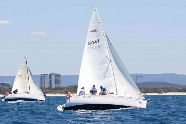 Benjamin Meakin and crew sailing ‘Peggy’ on day two in the 2016 Bartercard Sail Paradise