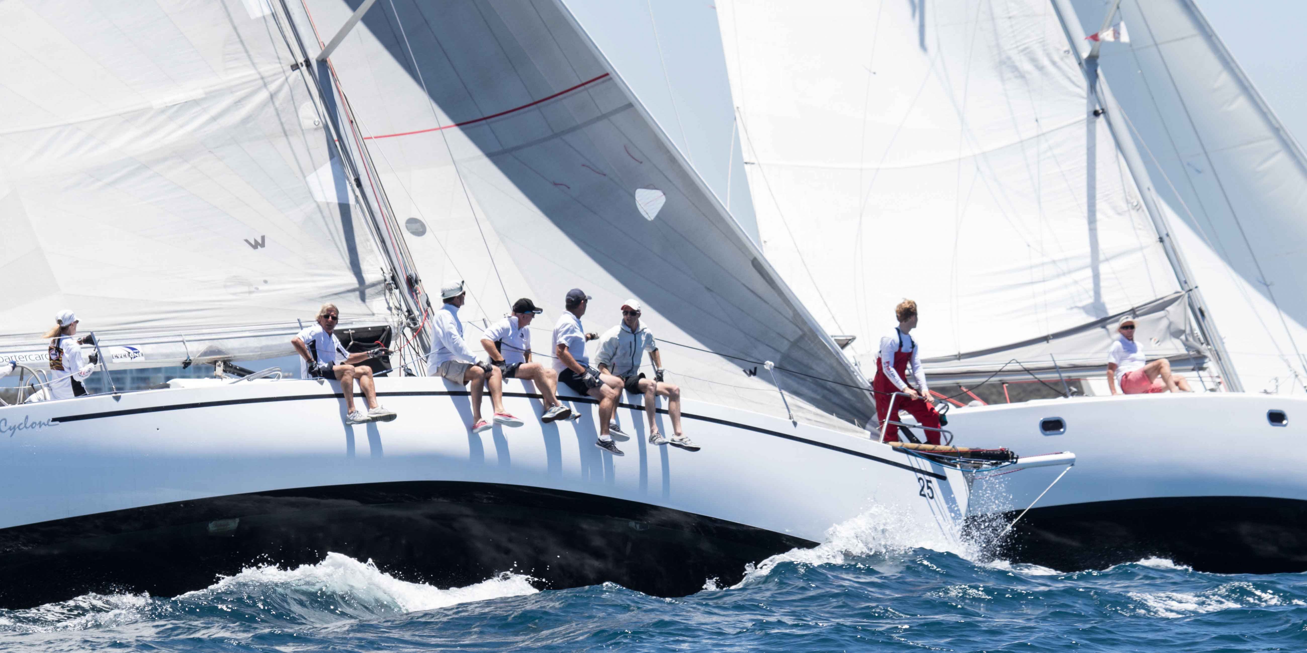 Close racing for Cyclone and Upstart on Day two of the 2016 Bartercard Sail Paradise Regatta.