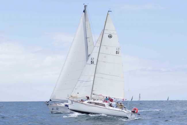 David Keep and crew on Tonoa, sitting in first (1st) place (Trailers) after day two at SYC’s Bartercard Sail Paradise Regatta